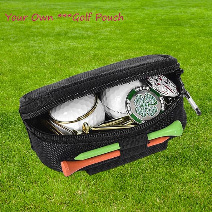 Skull Golf Ball Pouch Golf Tee Organizer Bag Golf Accessory Holder Waist Belt Polyester Key Storage Marker Component Pocket Zipper Hook Durable Sports Small Black Gift for Dad Men Women