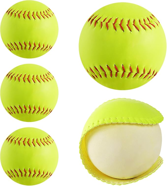 Softballs 11 Inch 4 Pack Sports Practice Yellow Softballs Unmarked Autograph Softball Official Size and Weight Softbal for Games, Practice, Training, Hitting, Pitching, Fielding