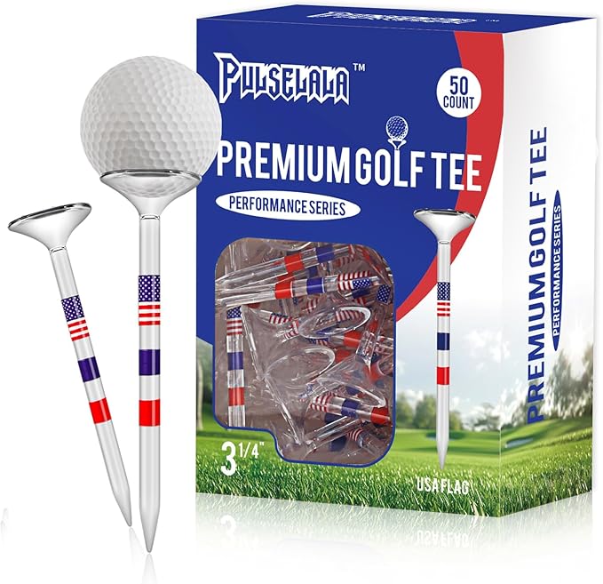 Premium Golf Tees, 3 1/4'' Unbreakable Transparent Plastic Golf Tees, Reduces Friction & Side Spin, Golf Accessories Gift for Men American Flag（50 Count）