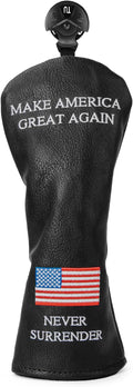 Golf Headcovers Golf Club Head Covers MAGA Style Elegant Embroidery Premium Leather Driver Fairway(FW) Wood Hybrid(UT) with Number Tags, 3 Wood Headcover Set