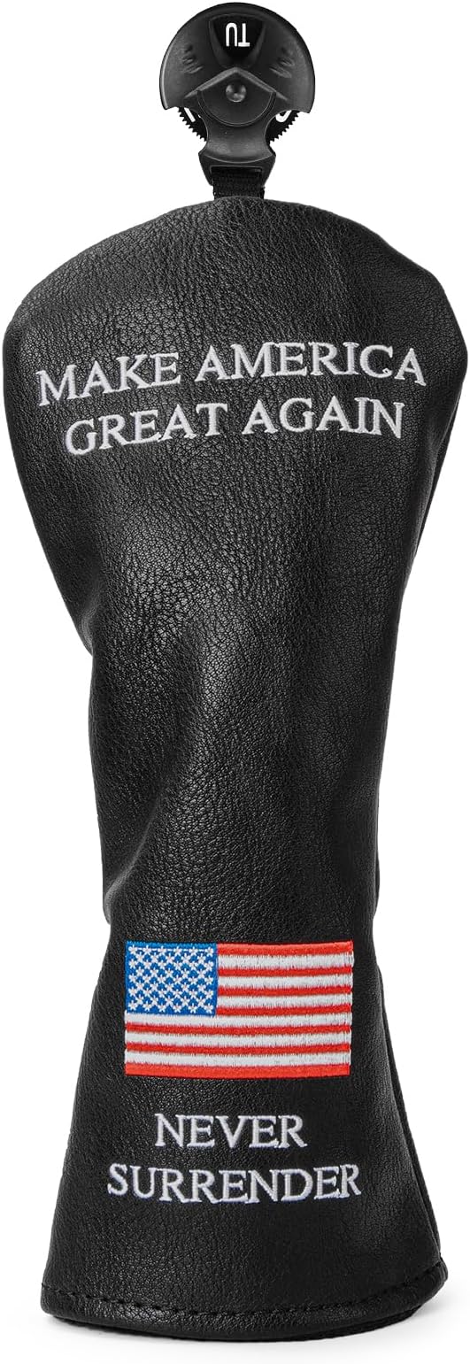 Golf Headcovers Golf Club Head Covers MAGA Style Elegant Embroidery Premium Leather Driver Fairway(FW) Wood Hybrid(UT) with Number Tags, 3 Wood Headcover Set