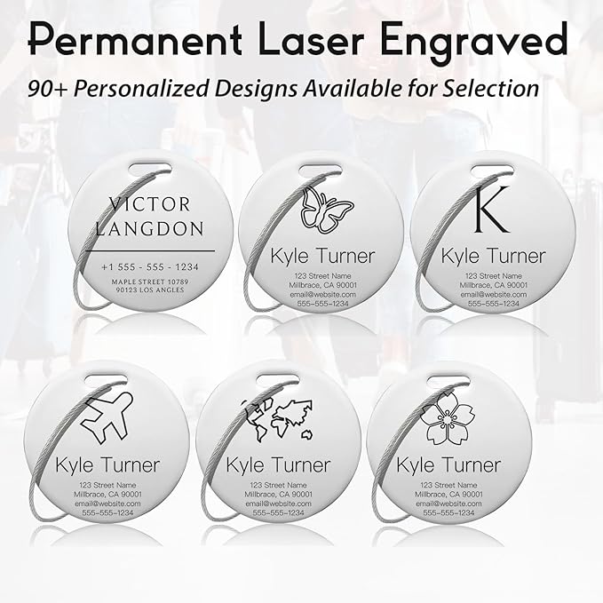 Customized Stainless Steel Luggage Tags: Personalize Your Suitcases, Backpacks, and Bags with Your Text (Silver)