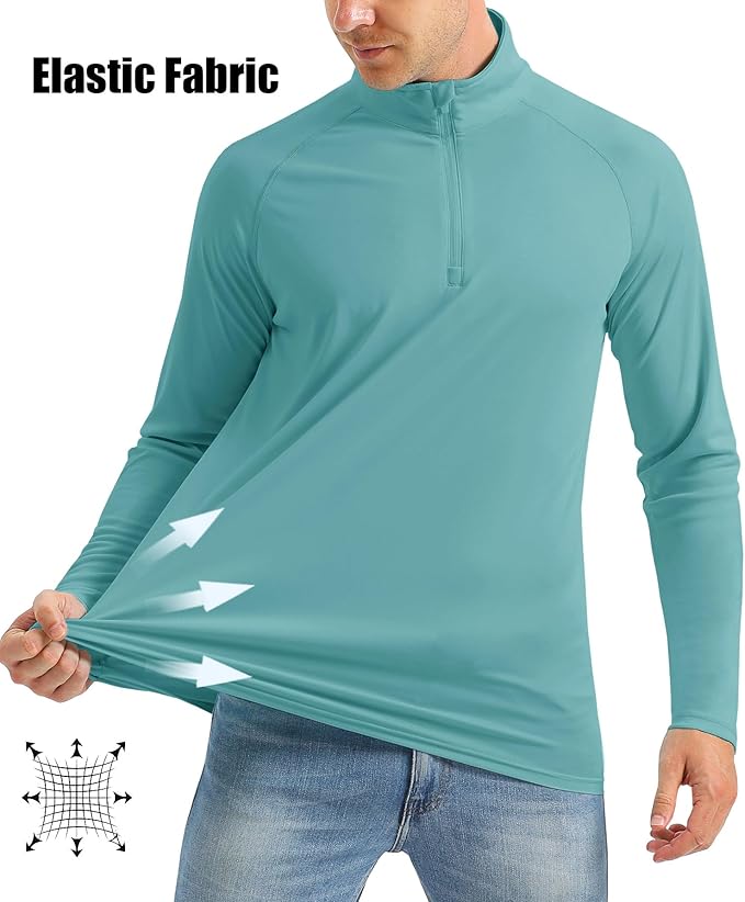 MAGCOMSEN Men's Long Sleeve Sun Shirts UPF 50+ Tees 1/4 Zip Up Fishing Running Rash Guard T-Shirts Outdoor Shirt