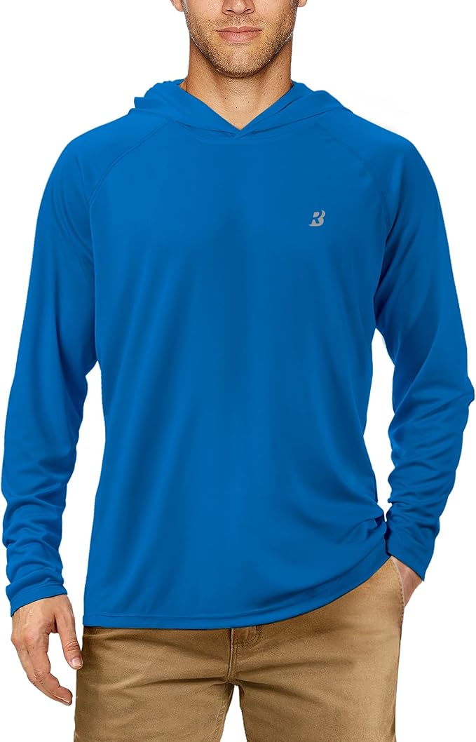 Roadbox UPF 50+ Fishing Shirts for Men, Long Sleeve UV Sun Protection Hoodie, Outdoor Hiking Running Swimming Rash Guard