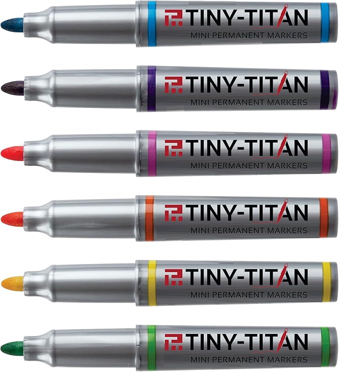 Tiny-Titan 6 Assorted Colors, Mini Markers, Golf Ball Marker, Clip On Nurse's Badge, Keychain Clip - Caribbean Series - Fine Point - Orange, Purple, Pink, Turquoise, Lime Green, Yellow - 6 Pen Pack
