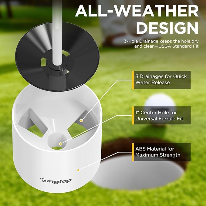 KINGTOP Golf Flagstick Mini, Practice Putting Green Flags for Yard, All 3 Feet, Golf Pin Flag Hole Cup Combo Kit, Fiberglass Portable 2-Section Design, Double-Side American Flag