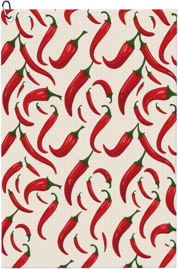 Chili Golf Towel Waffle Microfiber with Hook Detachable Clip 24x16in