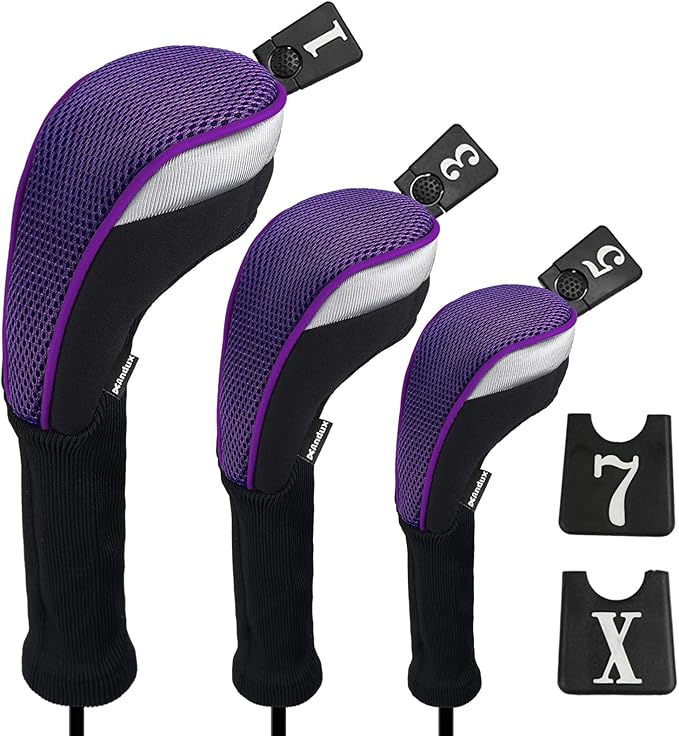 Andux 6pcs/Set Golf Club Head Covers Woods Drivers Fairway Hybrid Set Long Neck (3 Hybrid + 3 Woods)