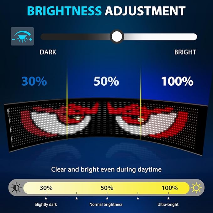 Golf Cart Multiple Devil Eyes Light Sign, 23.42"x4.72" Programmable LED Display for Windshield with App Control, DIY Pattern Flexible Screen LED Lights for Festivals Decoration
