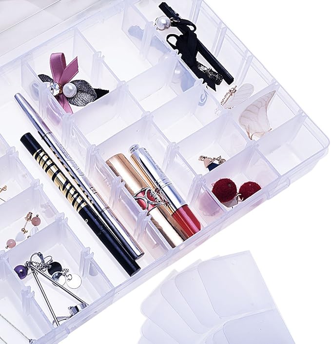Gospire 36 Grids Clear Plastic Jewelry Box Organizer Storage Container with Removable Dividers (36 Grids - Clear)