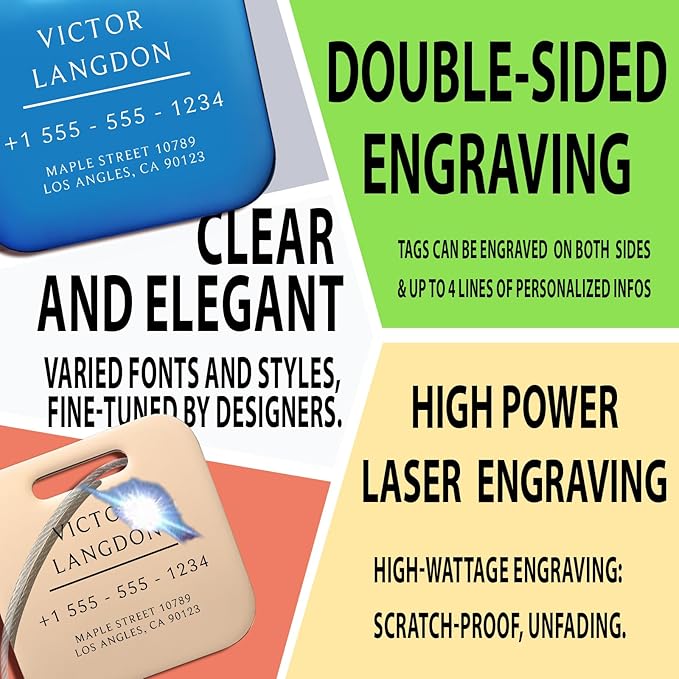 Stainless Luggage Tags for Suitcases 4 Pack: Metal Personalized Luggage Tags for Backpacks & Bags with Customizable Texts (Rose Gold)