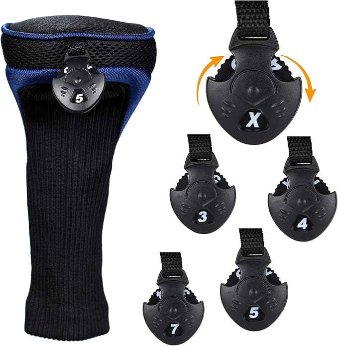 Black Golf Club Head Cover for Driver Fairway 3 Pcs Woods Headcovers, Golf Accessories Hybrid Head Covers Set with Interchangeable Tags 3 4 5 7 X