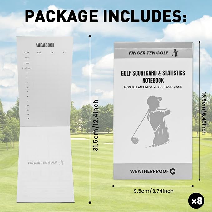 FINGER TEN Golf Scorecard Book Stats Statistics Log Notebook Waterproof Paper Value 1/2/4/8 Pack, Fit Golf Score Card Holder Cover