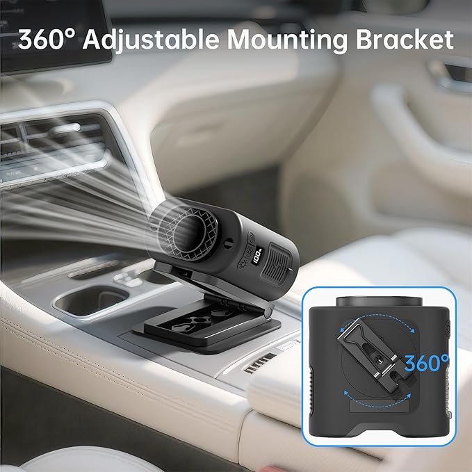 Car Fan Rechargeable, 14500mAh Battery Powered, Max 67Hrs Car Cooling, 5 Powerful Speed Car Seat Fan with LED Light, 360° Rotatable, Air Circulation for Car, Sedan, Vehicle, Van, Truck, SUV, RV