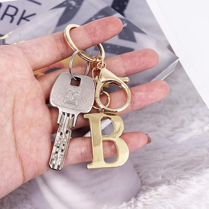 LAXPICOL Gold Letter A-Z Keychain for Women Bag Charms Purse Charms For Handbags Metal Alphabet Initial Letter Keychain