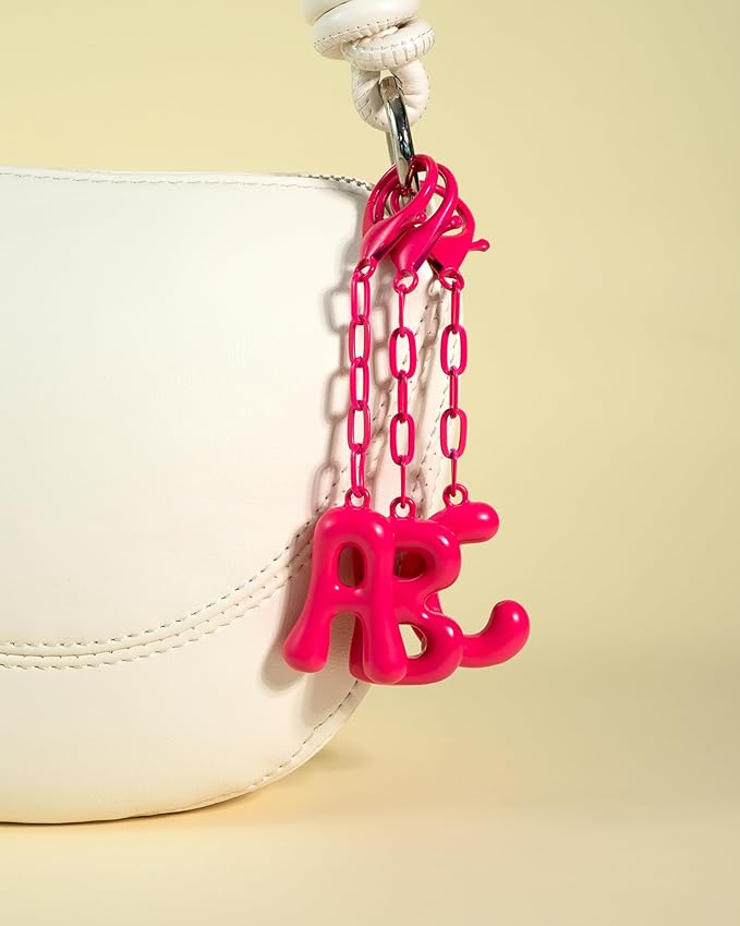 Initial Bag Charms, Bubble Letter Charm for Handbags, Cute Keychain with Letter, Initial Bag Charms for Women