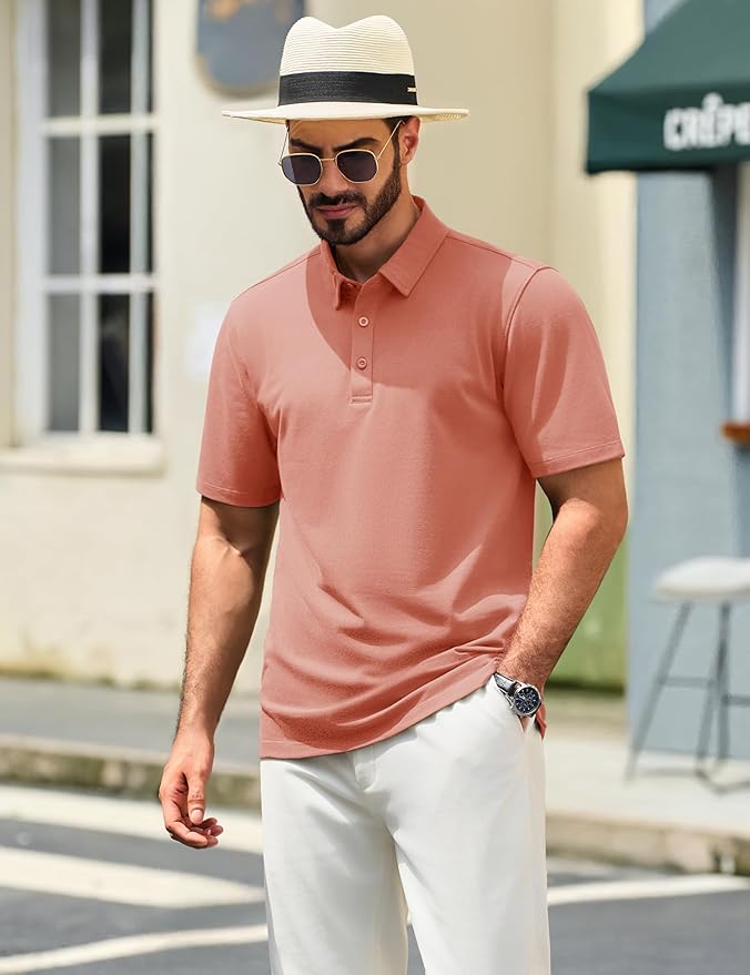 TACVASEN Mens Polo Shirts Short Sleeve Pique 3 Buttons Golf Polo Cooling Performance Moisture Wicking Shirt