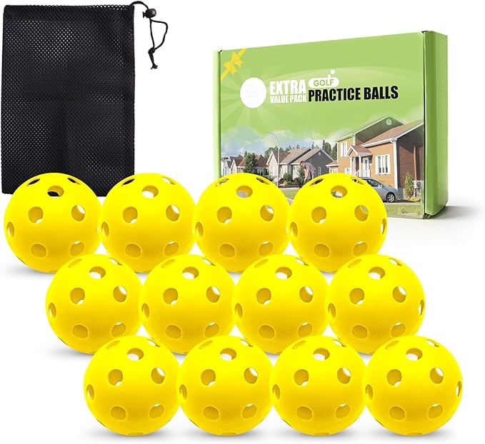 FINGER TEN Golf Practice Balls Plastic Colored Value 12/24/36/50 Pack, Limited Flight Sports Training Ball for Men Women, Indoor Outdoor Driving Range Backyard Use