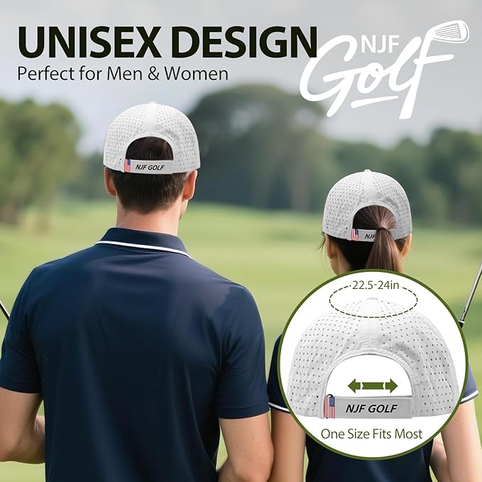 NJF Golf™ Hat Men - Breathable Mens Golf Hats, Adjustable Rope Snapback Cap, Convenient Cap with Tee Holder