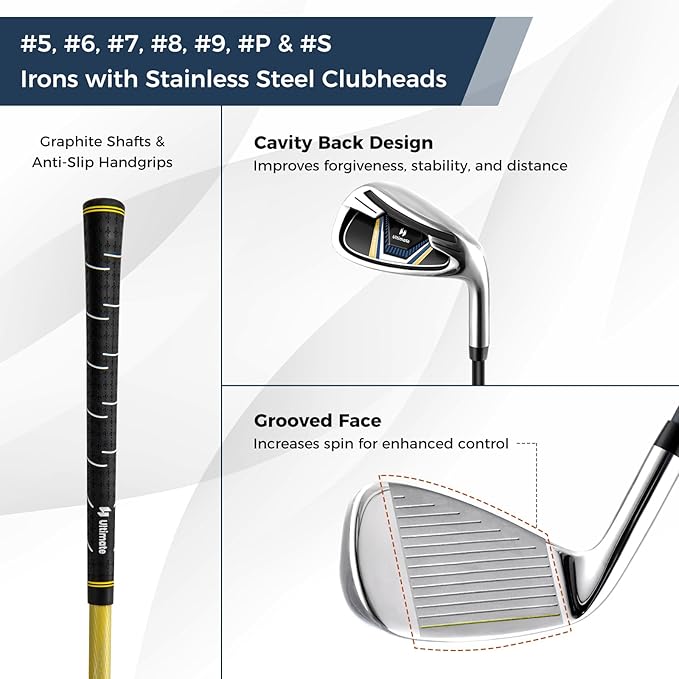 ULTIMATE 12 Pieces Men's Complete Golf Clubs Set w/Golf Stand Bag, 460cc #1 Driver, #3 Fairway, #5 Hybrid, #5#6#7#8#9#P#S Irons, Putter, Full Right-Handed Golf Set for Men