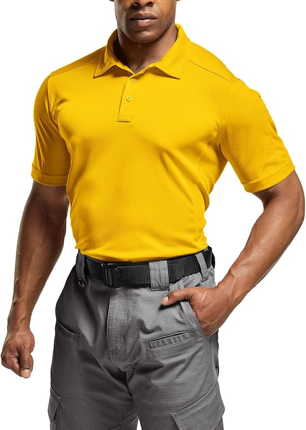 CQR Men's Polo Shirts, Tactical Short Sleeve Golf Performance Shirts, Lightweight Dry Fit UPF 50+ Pique