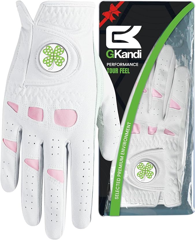 Women Golf Gloves Premium Leather with Magnetic Ball Marker Left Right Hand 1 Pack, Extra Grip for Ladies Comfortable Durable Size Small Medium Large