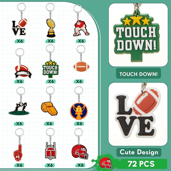 Batiyeer 36 Pack Football Keychains Bulk Party Favors Sports Ball Key Chains Funny Keyring Gifts for Women Men Birthday Supplies
