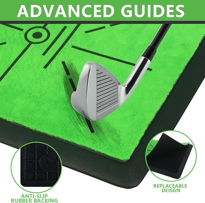 Golf Hitting Mat – Swing Path Feedback Trainer with Durable Rubber Base & Replaceable Turf for Indoor or Outdoor Practice