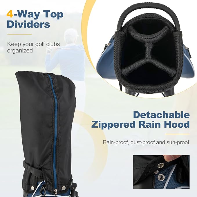 ULTIMATE Golf Stand Bag with 4-Way Top Dividers, Portable Ergonomic Golf Bag with 4 Zippered Pockets, Cooler Bag, Rain Hood and Dual Strap System, 3.5 LBS Lightweight for Men&Women