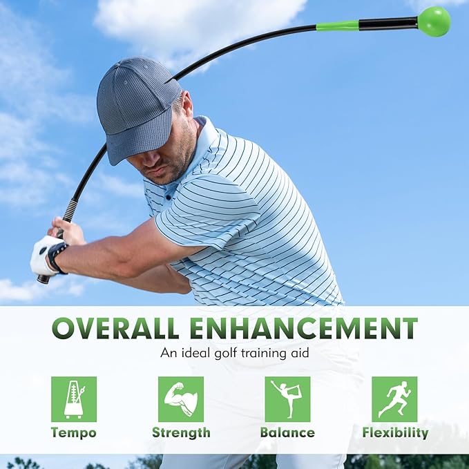 GYMAX Golf Swing Trainer, Warm-Up Stick with Grip Trainer for Rhythm, Balance, Tempo & Strength, Right Handed Swing Speed Training Aid, Weighted Golf Club for Indoor Practice
