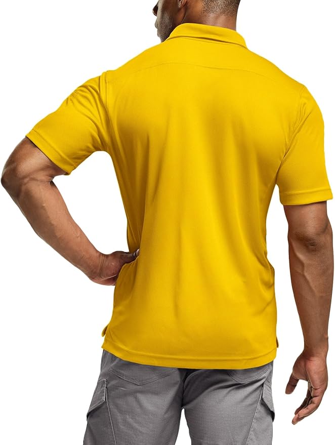 CQR Men's Polo Shirts, Tactical Short Sleeve Golf Performance Shirts, Lightweight Dry Fit UPF 50+ Pique