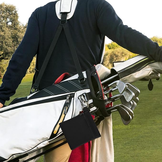 Golf Tee Bags, 2pcs 6.50×5.51 Inches Zipper Golf Ball Bag with Metal Lobster Claw Clip, Bag Accessories for Men Women, Small Zipper Pouch for Valuables & Golfs Accessories