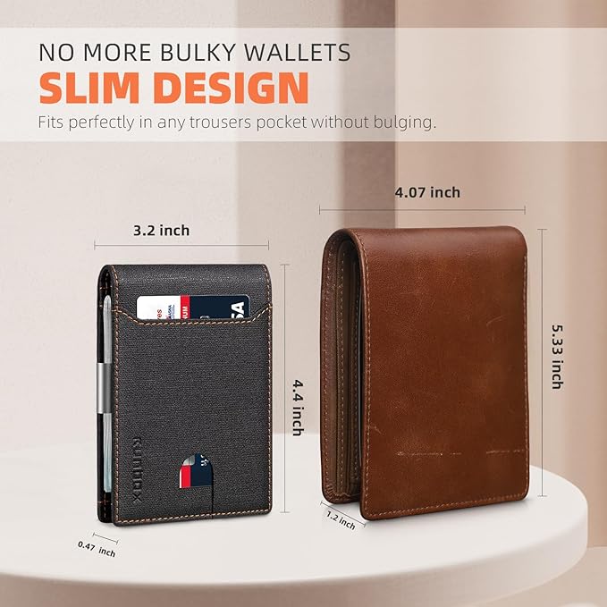 RUNBOX Money Clip Wallets for Men,Slim Leather Mens Bifold Wallet,RFID Blocking Front Pocket Wallet,Thin Credit Card Holder with Gift Box