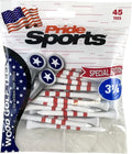 PrideSports 3-1/4" Pride Performance Wood Golf Tees - Special Edition Stars and Stripes - 45 Count - Designed for Less Friction and Longer Drives - Made in The USA