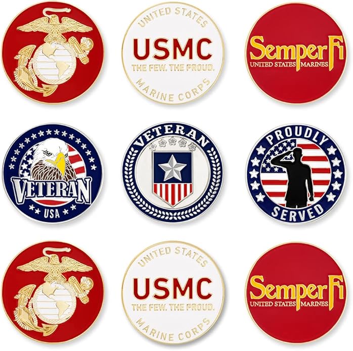 PinMart’s Officially Licensed United States Veteran Bundle Pack of 9 Golf Ball Markers - Golf Accessories for Men and Women - Magnetic Veteran Ball Markers Set of 9