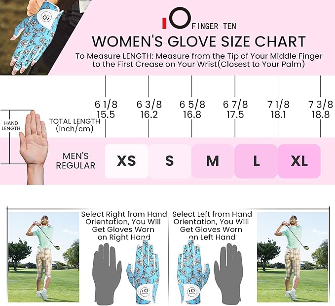 FINGER TEN Stylish Golf Gloves Women with Ball Marker 1 Pack for Left or Right Hand, Breathable Glove with Fashion Patterns for Ladies Right Left Handed Golfer