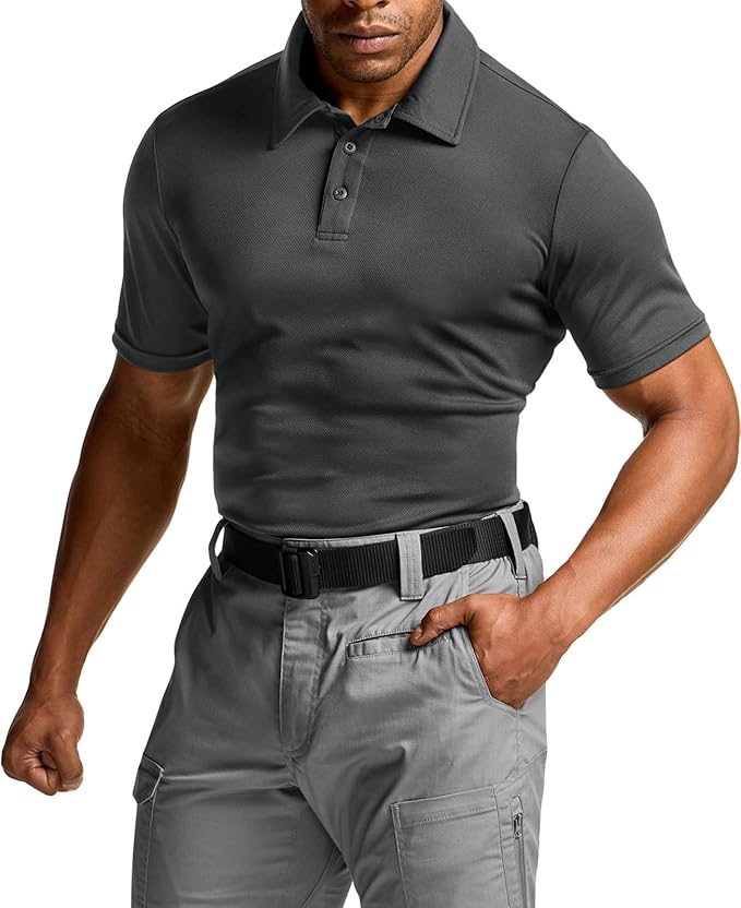 CQR Men's Polo Shirts, Tactical Short Sleeve Golf Performance Shirts, Lightweight Dry Fit UPF 50+ Pique