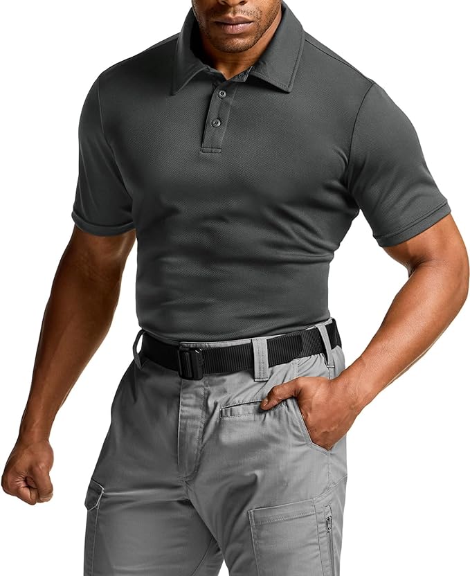CQR Men's Polo Shirts, Tactical Short Sleeve Golf Performance Shirts, Lightweight Dry Fit UPF 50+ Pique