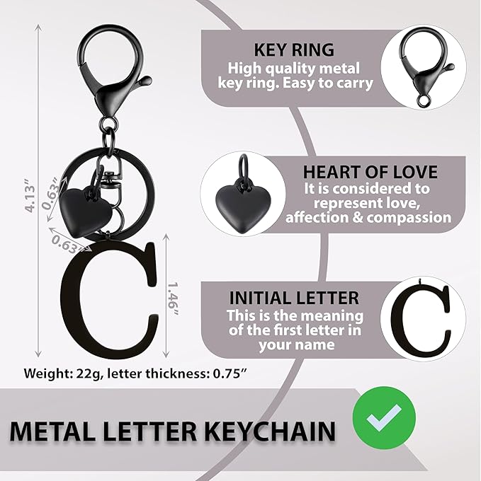 Metal Heart Alphabet Keychain for Women, Girls - Cute Initial Letter Accessories for Purse, Bag Charms and Backpack