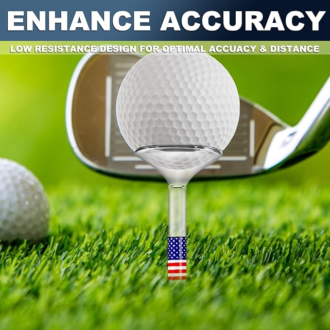 Premium Golf Tees, 3 1/4'' Unbreakable Transparent Plastic Golf Tees, Reduces Friction & Side Spin, Golf Accessories Gift for Men American Flag（50 Count）