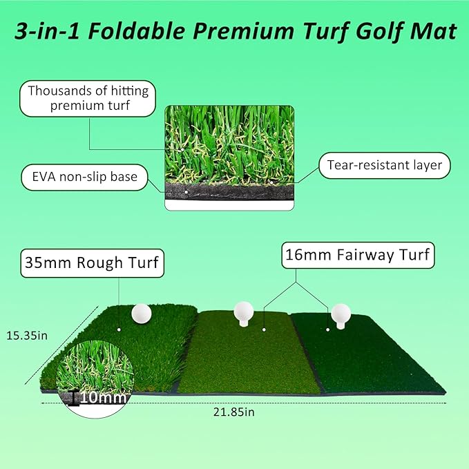 Gagalileo Golf Net: Backyard Practice Hitting Driving Training by Turf Mat Target Real Ball Indoor Outdoor Chipping Swing Gift for Golfers Dad Husband Men