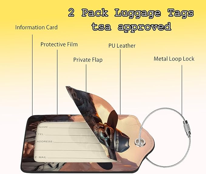 TSA Approved Luggage Tags for Suitcases Skull Cowboy Hat 2 Pack Funny Leather Carnival Cruise Airport Cute Travel Name Tags Golf Bag tag Ships Essentials Privacy Cover ID Label for Women Men