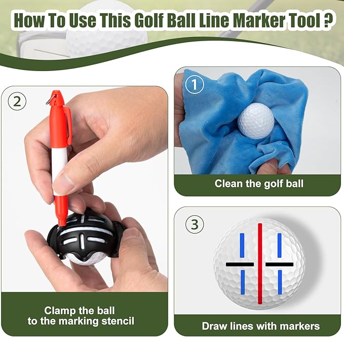 chfine Golf Ball Marker Set with 3 Golf Ball Marker Stencils and 3 Colors Golf Ball Markers, Golf Ball Line Marker Tool with Case, Golf Ball Alignment Marking Tool, Golf Accessories for Men and Women
