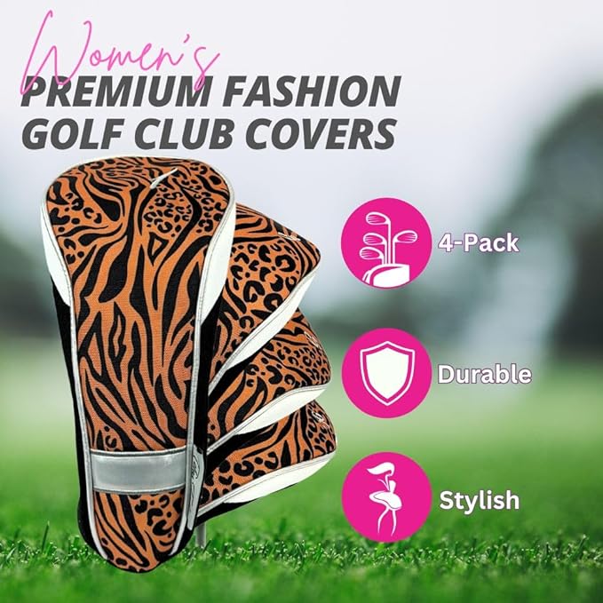Taboo Fashions Monaco Golf Club Covers for Women - Numbered Golf Headcovers Set for Driver, Fairway and Hybrid Clubs - Weather Resistant, Pack of 4