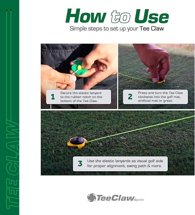 Tee Claw - Pack of 10 Lanyards for Golfing Practice - Multipurpose Training Aid, Baseball, Softball and Golf, Great Compliment to Be Used with The Outdoors and Indoors- 5 Green + 5 Yellow