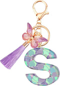 Suweibuke Colourful Cute Initial Letter Keychains for Women Girls with Tassel Butterfly, Charm for Purse Handbags Backpacks