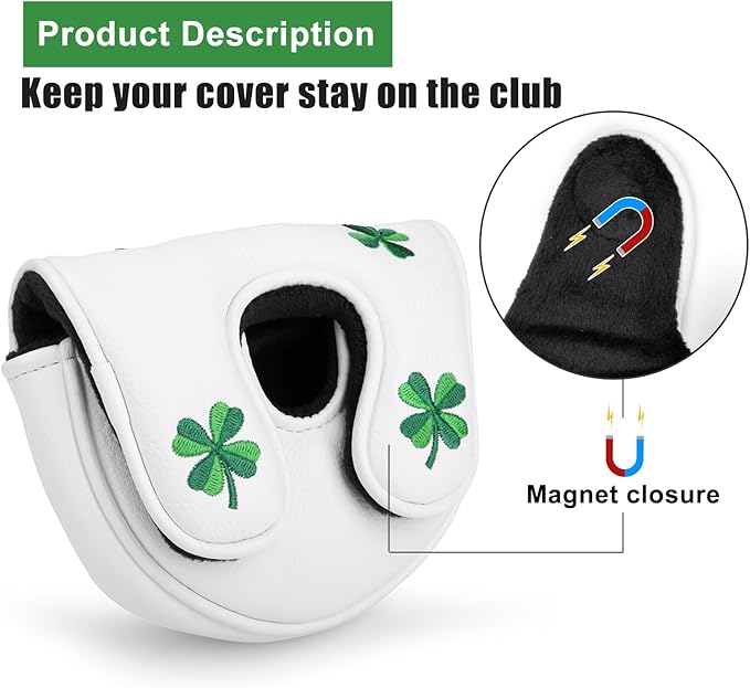 Golf Mallet Putter Cover Head Cover, Magnetic Closure Lucky Clover Design Premium Leather Golf Headcovers Golf Mallet Putter Cover Fits for OZ1 MEZZ 1 MEZZ1 MAX Putter