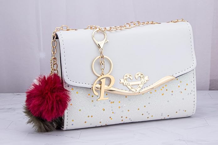 Cute Stainless Steel Gold Initial Letter Keychain for Women Girl, Charms for Key Handbag Backpack Bag, Personalized Gift