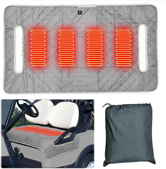 Heated Golf Cart Seat Cover,Non-Slip Winter Golf Cart Seat,Universal Fit, Easy Installation,4 Heating Zones, USB/Type-C Powered, Non-Slip & Waterproof, Ideal Golf Gift for Men
