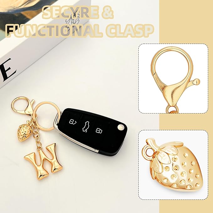 Gold Bubble Heart, Cherry, Bow & More Designs Letter Initial Keychain Bag Charms – Cute Purse Charms for Handbags